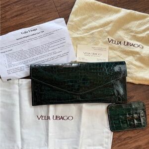 Velia Ubago Green Alligator Leather Clutch